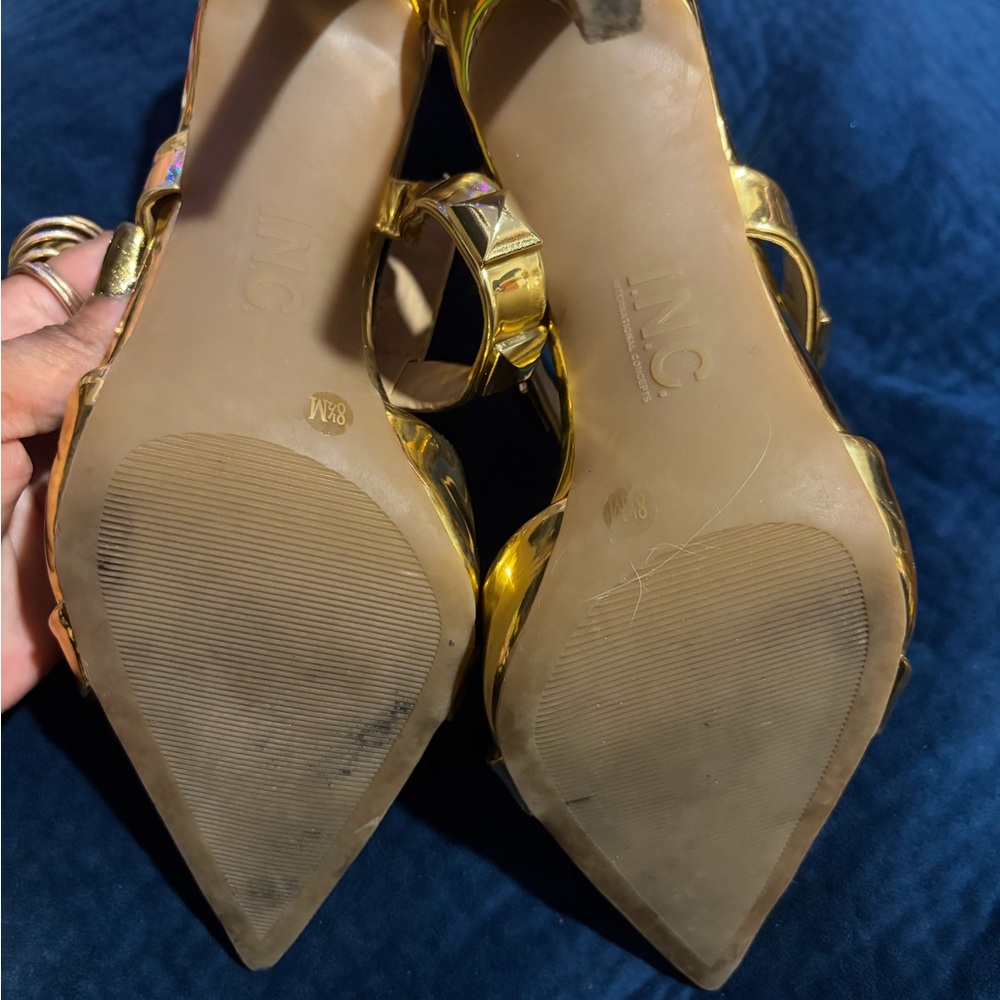 INC International Concepts Gold Pyramid Studded Heels - Picture 7 of 7